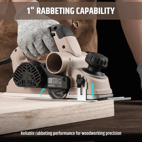 Effortlessly smooth and shape wood with a corded electric hand planer, delivering a 7.7 Amp motor at 15,000 RPM