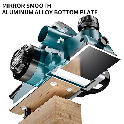 Corded Electric Handheld Planer Six Point Six Amp 17000 RPM Three And A Quarter Inch Cut Width on wood surface