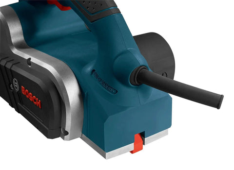 Close-up of Renewed 120V corded planer delivers precise three and a quarter inch capacity for flattening and smoothing boards