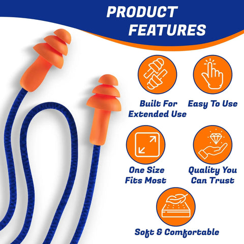 10 Pair Corded Reusable Ear Plugs For Shooting Range And Gun Range Hearing Protection with product features