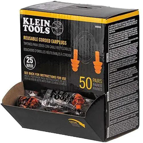 Corded Reusable Earplugs With 25dB NRR In Bright Orange Case Included For Construction And Loud Environments display box with 50 pairs