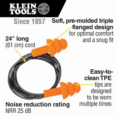 Corded Reusable Earplugs With 25dB NRR In Bright Orange Case Included For Construction And Loud Environments Comfortable
