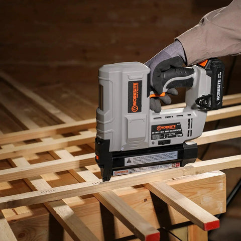 Cordless 18 gauge brad nailer with 2.0Ah battery delivers precise drive for high-density woodworking in use on wood planks