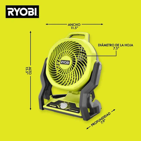 Cordless 18V Hybrid Whisper Series 7.5 Inch Fan Tool Only Bare Tool For Lawn Care Pros, front view showing dimensions