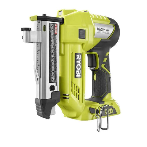 Cordless AirStrike 23-Gauge Pin Nailer Kit for 18V ONE+ in bright green and black design, shown from side, includes 2.0Ah battery.