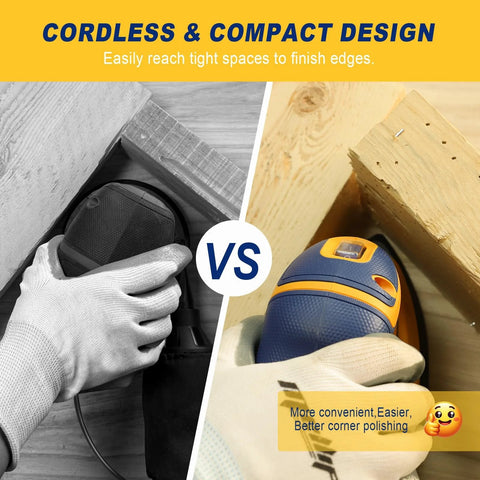 Cordless Detail Sander DeWalt 20V Max Battery Compatible Brushless 12000 OPM in use on wood edges