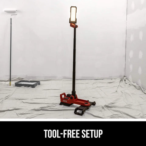 Cordless Compact Tower Light Kit With 20V Power Includes A 2.0Ah USB C Battery And USB C Charger, Works With PWR CORE 12V Or 20V Batteries, Fast Tool Free Setup With Fold Out Legs And Adjustable Brightness For Job Sites.