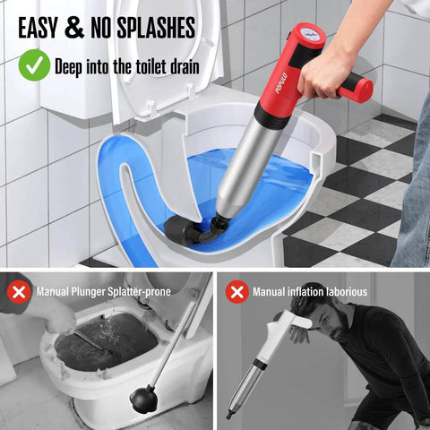 Person using Cordless Electric High Pressure Toilet Plunger With Built In Air Pump For Clogs In Toilets Sinks And Drains