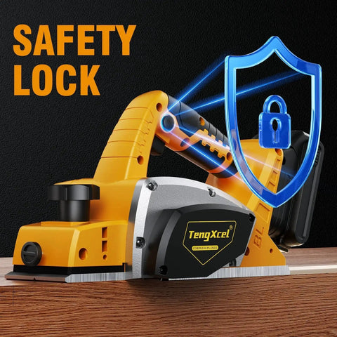 Effortless cordless hand planer with a brushless motor delivers precise edge work and smooth flat surfaces for cabinetry and furniture projects; 3-1/4 inch cut width, 2 mm depth, 30,000 CPM, compatible with 20V Max battery (bare tool) for DIY woodworkers side view with safety lock feature