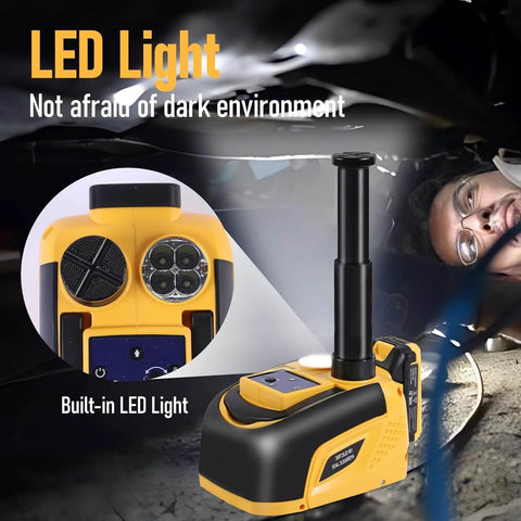 Cordless 5 Ton 18V Electric Car Jack Kit With Portable Hydraulic Lift shown with built-in LED light under car