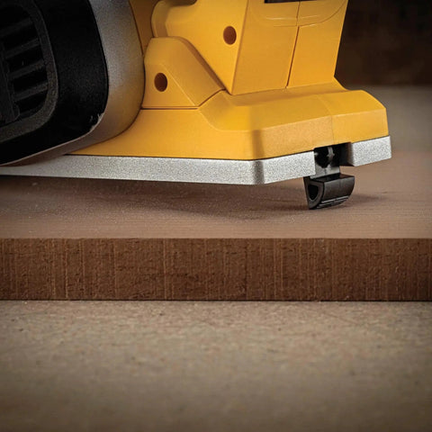 Close-up of the Cordless 20V Max Planer Bare Tool Only With 30,000 CPM And 2 Mm Cut Depth Brushless Motor in use on wood