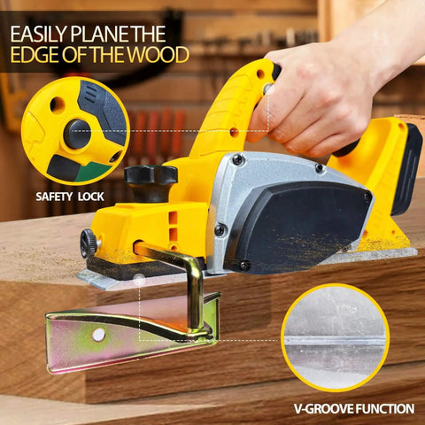 Dewalt Cordless Handheld Planer For Woodworking Compatible With 20V Max Battery in use on wooden surface