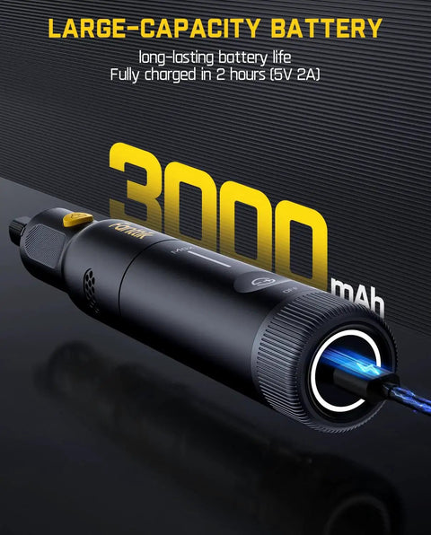 Cordless Rotary Tool Kit With Magnetic Motor And Revostor Hub 5 Speed Settings showcasing large-capacity 3000mAh battery