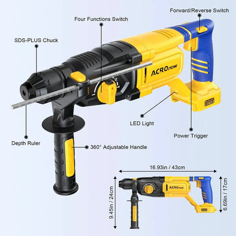 Compact cordless SDS Plus hammer drill with 3J impact energy and four modes hammer drill hammer-drill and chisel features 20V power