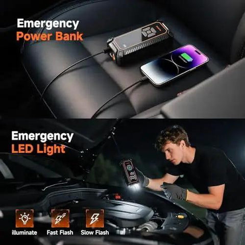 Cordless Tire Inflator Portable Air Compressor With 150 PSI Dual Power 6000mAh Battery And 12V DC Fast Air Pump shown in use