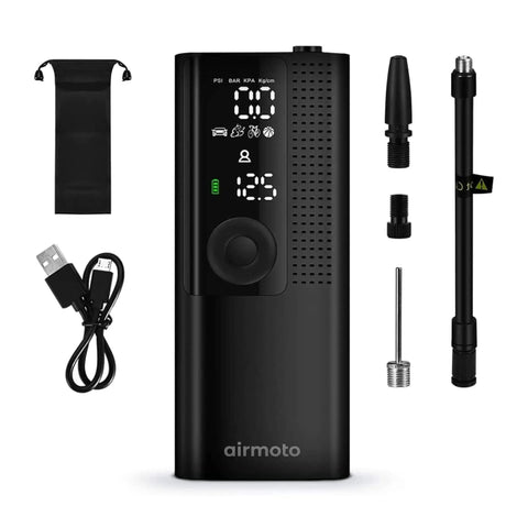 Cordless Tire Inflator With Power Kit Bundle For On The Road Charging showing portable air compressor and accessories