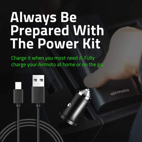 Cordless Tire Inflator With Power Kit Bundle For On The Road Charging, USB and car charger components shown, close-up view.