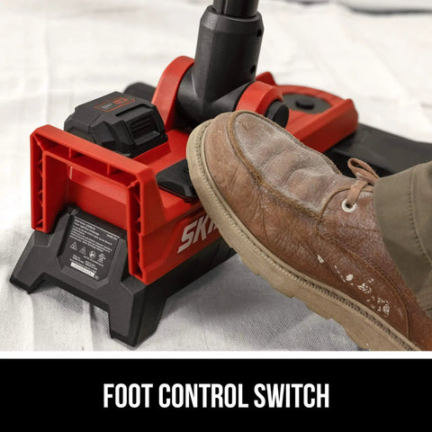 Foot control switch on Cordless Compact Tower Light Kit With 20V Power Includes A 2.0Ah USB C Battery And USB C Charger