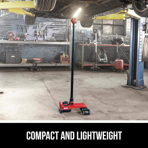 Cordless Compact Tower Light Kit With 20V Power Includes A 2.0Ah USB C Battery And USB C Charger in garage setting