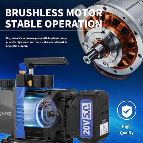 Cordless Vacuum Pump With Beastly Brushless Motor For HVAC And Auto Servicing Rogvoc 3.5 CFM showcasing brushless motor with 20V battery