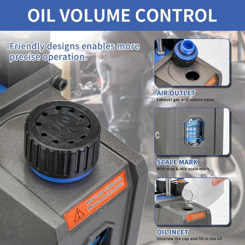 Cordless Vacuum Pump With Beastly Brushless Motor For HVAC And Auto Servicing Rogvoc 3.5 CFM showing oil volume control