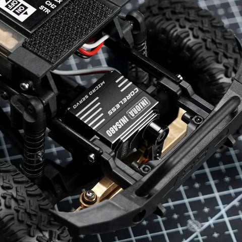 Coreless Micro Servo with Servo Horn for 1/24 Axial SCX24 RC Crawler (Black) installed in RC car chassis