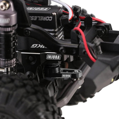 Close-up of a Coreless High Torque Micro Servo with Mount and Servo Horn installed in a TRX4M TRX4MT 1/18 RC Crawler.