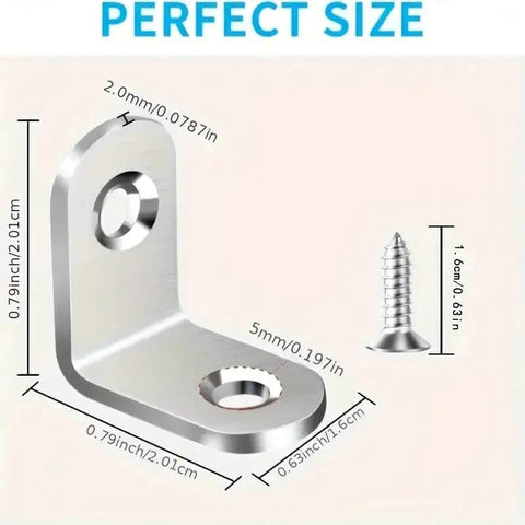 10pcs Corner Bracket Set with Screws, Suitable for Wooden Furniture Like Chairs, Drawers, and Cabinets. designed for smooth motion and stable alignment in automation and mechanical systems, bracket dimensions shown.