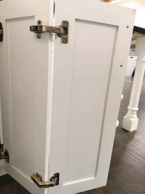 Corner Cabinet Hinge 135 Degree Beefy Heavy Duty Folding Door Hinge for Kitchen Corner Cabinets Stainless Steel Installed on White Cabinet