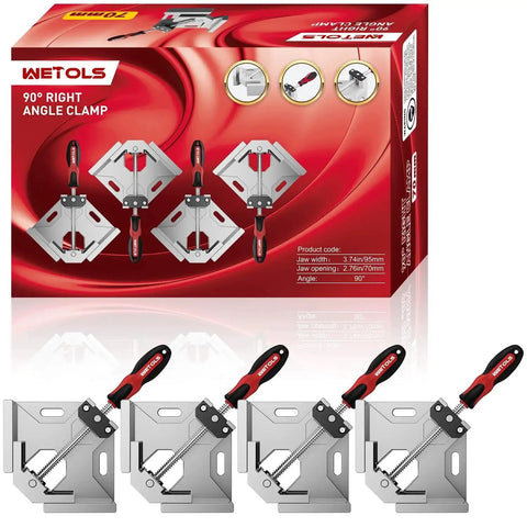 Corner Clamp Set For Woodworking Four Pack With Ninety Degree Right Angle And Adjustable Pro Grade Swing Jaw Clamps product image
