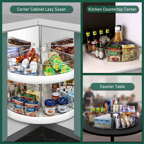 Corner Lazy Susan Cabinet Organizer Bins for 26 28 and 32 Inch Diameters BPA Free Food Safe Plastic Storage Bins with Non Slip Pads