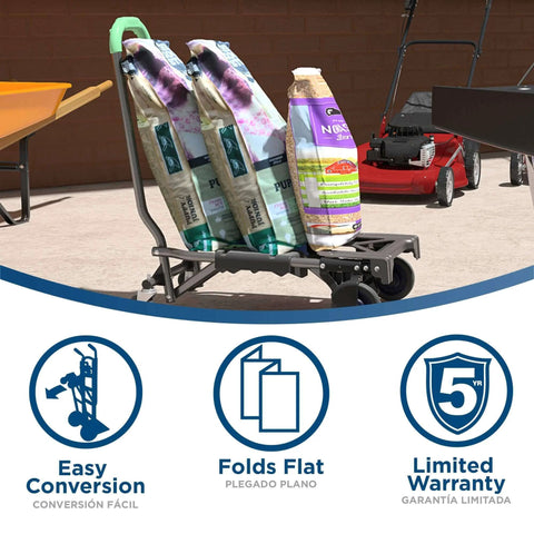 COSCO Shifter Multi-Position Folding Hand Truck and Cart, 300 lb. Weight Capacity, Green, 12222PBG1E with bags loaded