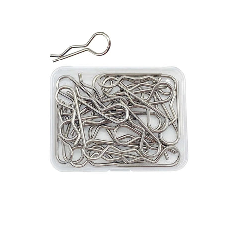 25pcs Cotter Pins, R Clips Hardware Pins, Spring Fasteners Hitch Pin for Trailer Locking, shown in plastic case, M1.8x35mm size