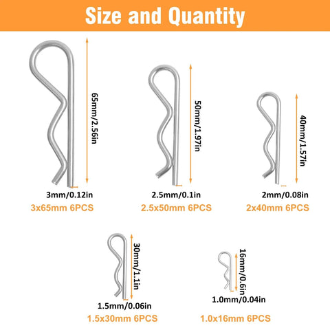 Go To Cotter Pins Set 30 Pieces In 5 Sizes From M1X16 To M3X65 Heavy Duty Steel Premium Quality For Trailers And Trucks Hitch Pins