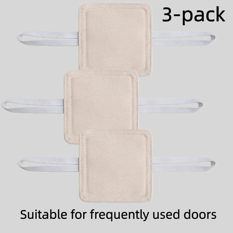 3 Pack Door Silencers And Stoppers With Adjustable Elastic Straps, Soft Cotton Cushioned Pads, Linen Finish, for door noise reduction