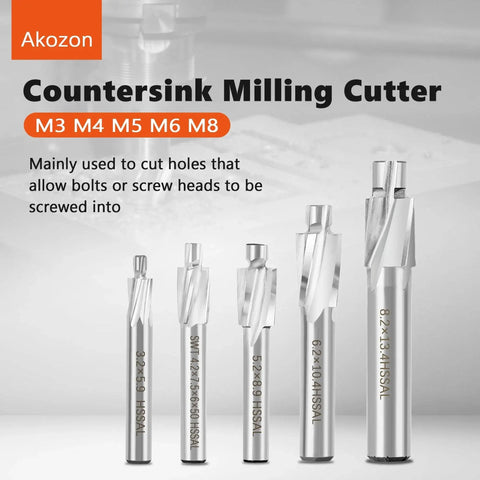5 Piece M3 To M8 Slotting Counterbore End Mill Set For Precise Countersinking And Bolt Head Recesses, Solid Carbide Tools Display