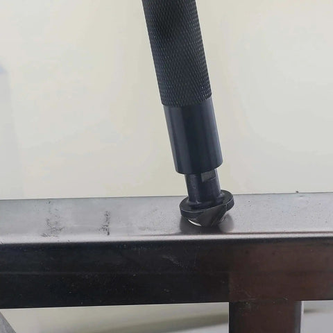 Close-up of Premium Countersink Deburring Hand Reamer Set with HRC64 Hardened HSS Steel Heads in use on metal surface