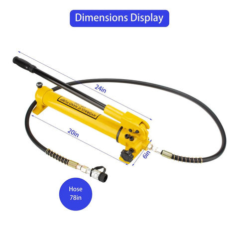 SLIYXTWIO CP-700 Hydraulic Hand Power Pump with 24in length, 20in width, hose 78in, showing dimensions and design features.
