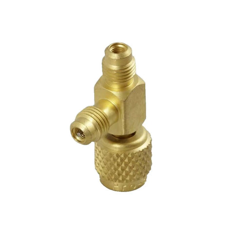 CPS AVT45 1/4' SAE Female Knurl x 1/4' SAE Male brass adapter, showing detailed side view with knurled grip