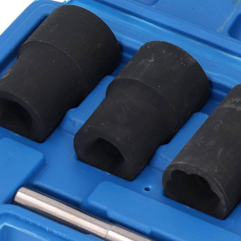 Cr Mo Steel Screw And Fastener Extractor Set With 17mm 19mm 21mm 22mm Metric Sizes in blue storage box