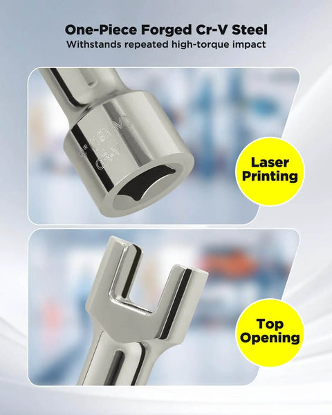 Close-up of One Half Inch Drive Strut Channel Impact Socket Five Inch Deep Cr-V Nickel Plated Crack Resistant 12-Point Double Hex