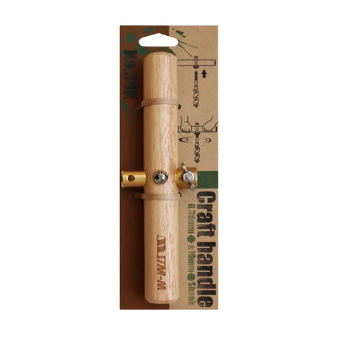 Craft Handle for 6.35mm and 10mm Hex Shafts with Brass Chuck and Rubber Wood Body in packaging