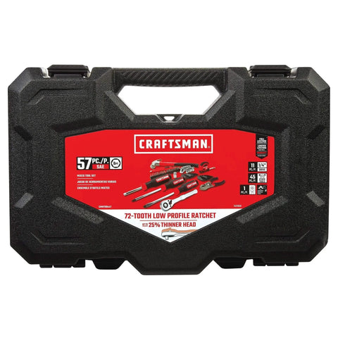 57 Piece Mechanics Tool Set Home Tool Set, Sockets, Ratchet, Screwdrivers, Hammer in black carrying case (CMMT99447)