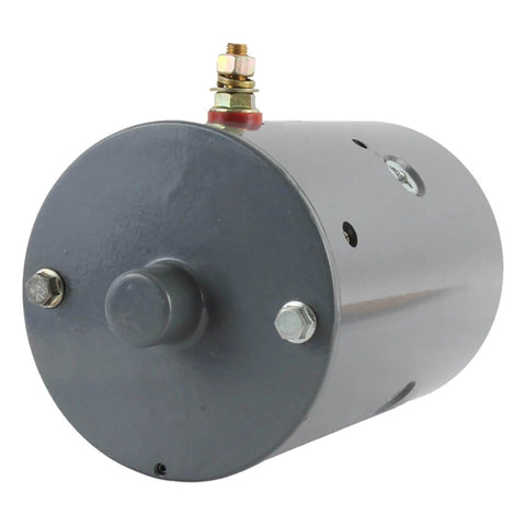 Front view of CRANK N CHARGE Pump Motor Compatible With Monarch 8111 8111D 8112 Western Plow M3100 showing gray cylindrical body.
