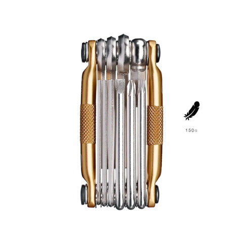 Crankbrothers Multi Tool M10 Gold Compact Trailside Essential with hex wrenches, screwdrivers, and Torx, ergonomic grips, 150g