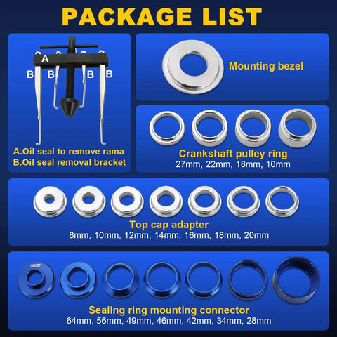 Crank Bearing And Camshaft Seal Installer And Remover Set Upgraded 22-Piece Crankshaft Oil Seal Puller Tool Kit With Aluminum Adapter