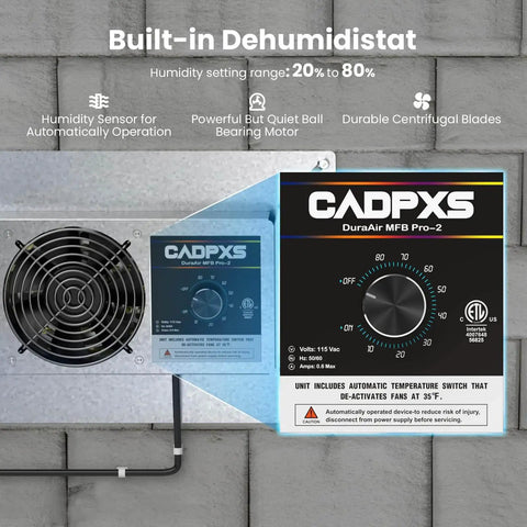 Crawl Space Ventilation Fan With Humidistat Dehumidistat And Freeze Protection Thermostat 220 CFM Air Out 18 By 9 By 2 Inch Housing display