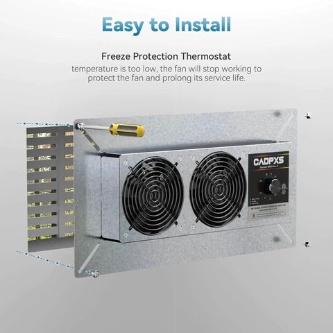 Crawl Space Ventilation Fan With Humidistat Dehumidistat And Freeze Protection Thermostat 220 CFM Air Out 18 By 9 By 2 Inch Housing