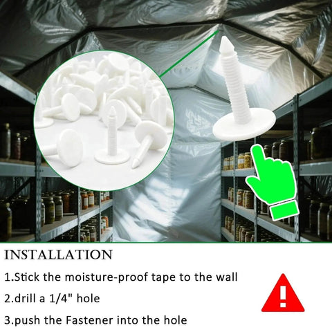 Installation of 1 3/8 Inch Foundation Pins And Plastic Insulation Masonry Fasteners With Christmas Tree Auto Fasteners in crawlspace.