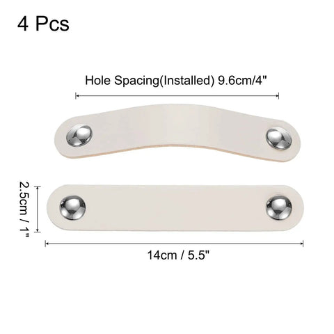 Four Pack Leather Drawer Pulls With Screws For Dressers And Cabinets Double Hole Design 96mm Hole Spacing Cream And Silver Finish